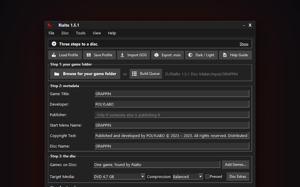 The top of Rialto 1.5.1's window, with its menus and toolbar.