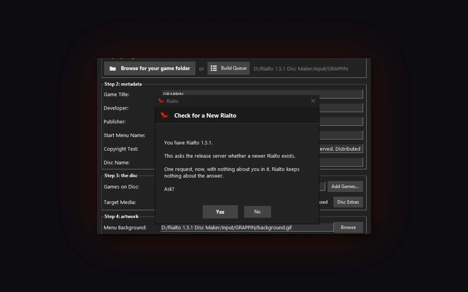 Help, Check for a New Rialto: Rialto says which version you have and asks before it checks.