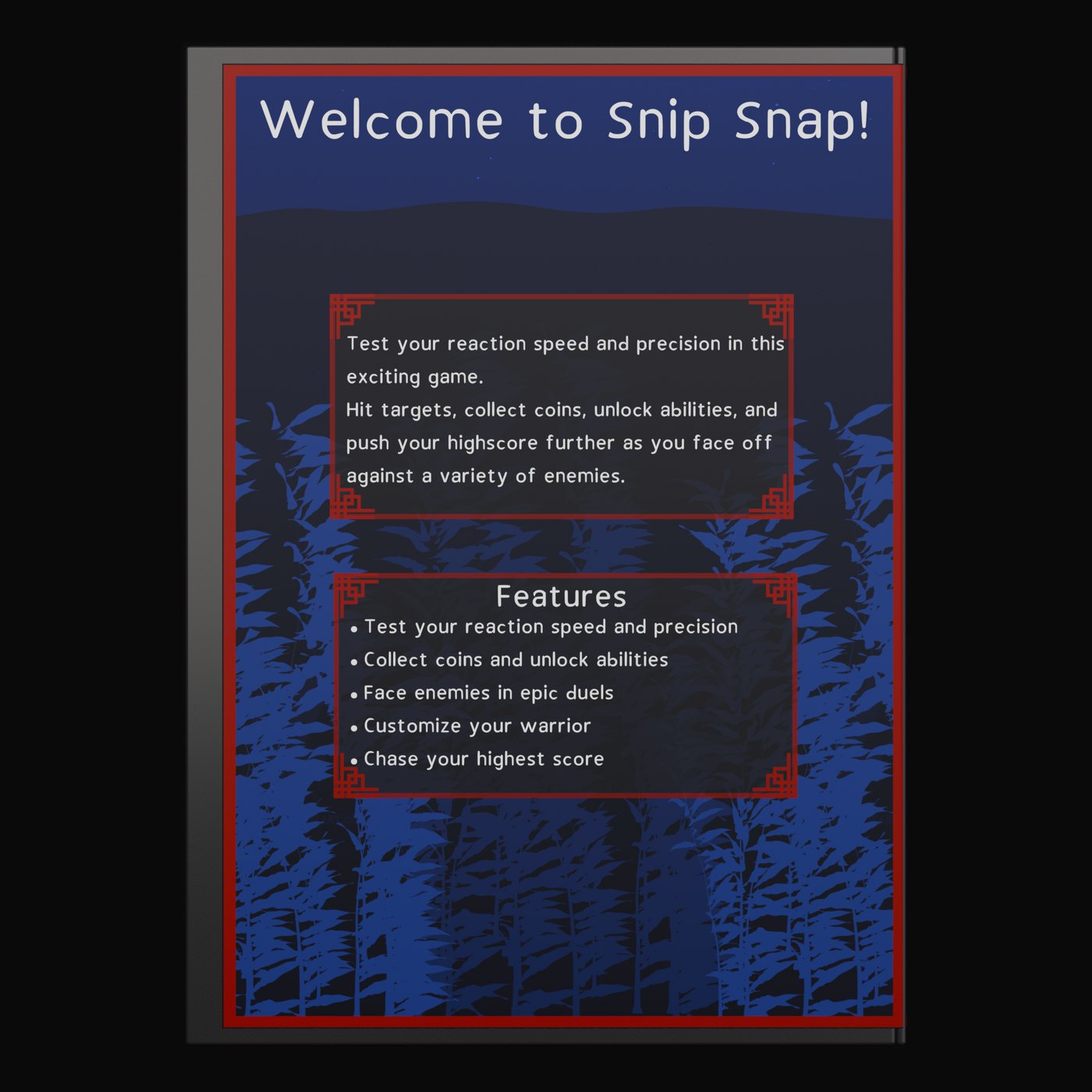 Snip Snap: the back of the case, with the features list